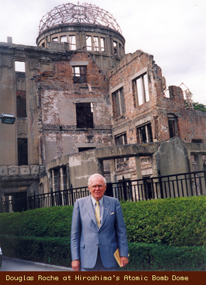 Douglas Roche at Hiroshima's Atomic Bomb Dome